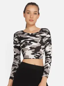 NEU LOOK FASHION Women Multicoloured Camouflage Printed Slim Fit T-shirt