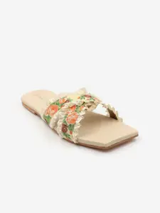 Gibelle Women Cream-Coloured Printed Open Toe Flats