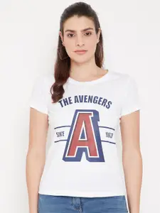 Marvel by Wear Your Mind Women White Avengers Printed Cotton T-shirt