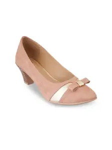 pelle albero Pink Block Heeled Pumps with Bows