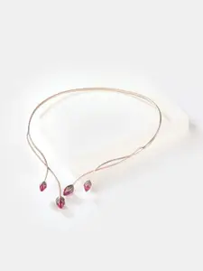 SHAYA Silver & Magenta Silver Silver-Plated Necklace