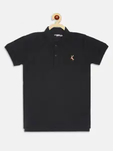 Lil Tomatoes Boys Black Polo Collar Applique T-shirt