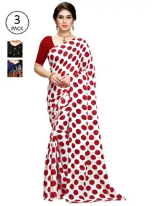 KALINI Pack of 3 White & Red Printed Saree