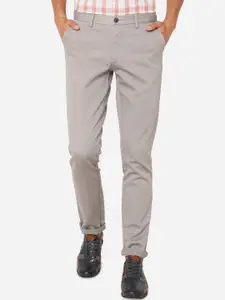 JADE BLUE Men Grey Solid Slim Fit Pure Cotton Regular Trousers