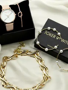 JOKER & WITCH Women White & Pink Epitome Of Beauty Love Stack Watch Gift Set JWLS150