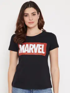 Marvel by Wear Your Mind Women Marvel Print Black T-shirt