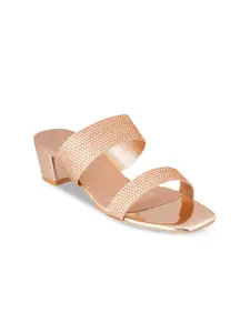 pelle albero Rose Gold Textured Block Sandals with Laser Cuts
