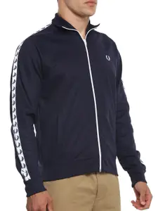 Fred Perry Men Blue Longline Sporty Jacket with Embroidered