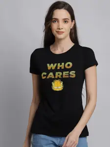 Free Authority Women Black Cotton Garfield Featured Pure Cotton T-shirt