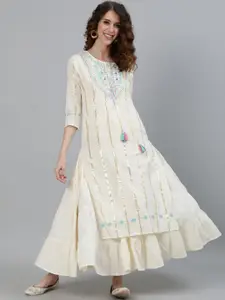 Ishin Women Off White Embroidered Layered Kurta