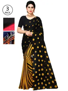 KALINI Pack of 3 Printed Poly Georgette Sarees