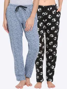 Kanvin Kanvin Women Pack Of 2 Printed Pure Cotton Lounge Pants