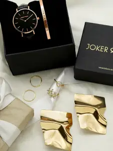 JOKER & WITCH Women Black & Gold-Toned Always Been You Love Stack Watch Gift Set JWLS185