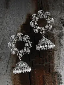 Adwitiya Collection Silver-Toned Contemporary Jhumkas Earrings