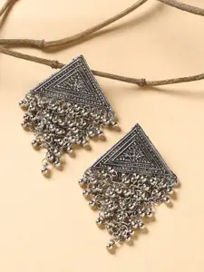 Fabstreet Oxidized Silver-Toned Diamond Shaped Drop Earrings