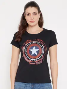 Marvel by Wear Your Mind Women Black Avengers Printed T-shirt