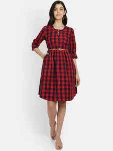 Yaadleen Red Checked Dress