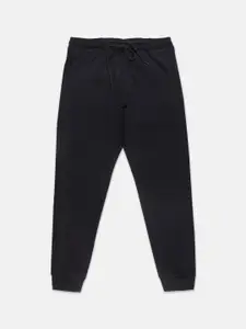 Instafab Boys Black Solid Cotton Straight-Fit Joggers