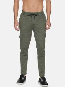 Campus Sutra Men Olive Green Striped Printed Cotton Track Pants