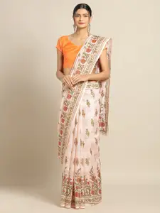Saree mall Peach & Brown Ethnic Motifs Linen Blend Sarees