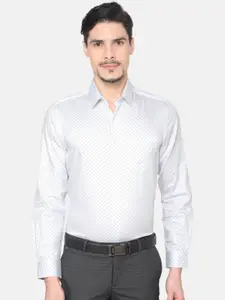 J Hampstead Men White Slim Fit Printed Cotton Formal Shirt