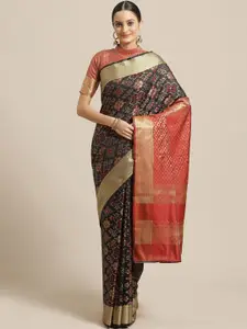 Saree mall Black & Red Zari Silk Blend Banarasi Sarees