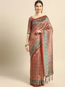 Saree mall Maroon & Green Ethnic Motifs Silk Blend Saree