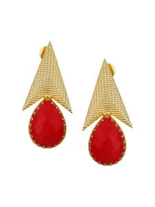 Runjhun Red Gold-Plated Triangular Traditional Drop Earrings