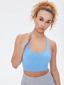 FOREVER 21 Blue Full Coverage Seamless Ribbed Workout Bra 43489209