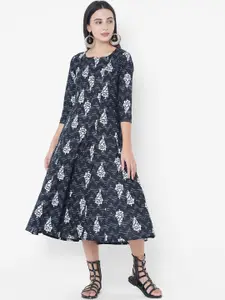 FASHOR Black Floral A-Line Midi Dress