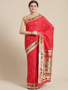 Saree mall Red & Gold-Toned Woven Design Zari Silk Blend Sarees