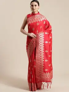 Saree mall Red & Gold-Toned Ethnic Motifs Silk Blend Sarees