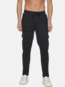 Campus Sutra Black & Grey Striped Straight-Fit Track Pants
