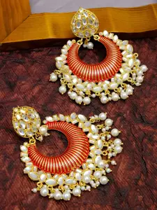 Crunchy Fashion Red & Gold-Plated Kundan Classic Chandbalis Earrings