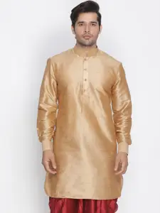 VASTRAMAY Men Gold-Toned Silk Blend Kurta
