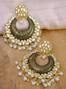 Crunchy Fashion Black & Gold-Plated Classic Chandbalis Earrings