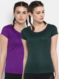 ScoldMe Women Pack of 2 Purple & Green Slim Fit T-shirt