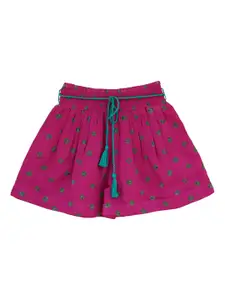 YK Girls Fuchsia Printed Loose Fit High-Rise Regular Shorts