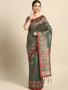 Saree mall Green & Red Ethnic Motifs Silk Blend Sarees