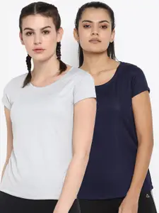 ScoldMe Pack Of 2 Women Grey & Navy Blue Slim Fit Sprots T-shirt