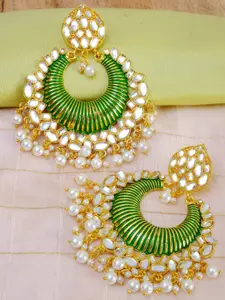 Crunchy Fashion Green & Gold-Plated Kundan Classic Chandbalis Earrings