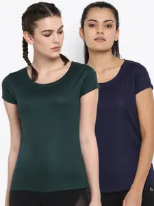 ScoldMe Pack Of 2 Women Navy Blue & Green Slim Fit Sports T-shirt