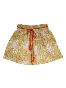 YK Girls Mustard Printed Loose Fit High-Rise Regular Shorts