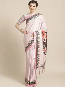 Saree mall Pink & Green Floral Silk Blend Sarees