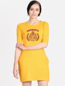 Free Authority Mustard Yellow Cotton Harry Potter T-shirt Dress