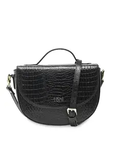 tohl Black Animal Textured Leather Half Moon Satchel
