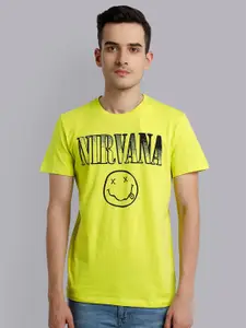Free Authority Men Lime Green Cotton Nirvana Printed Pure Cotton T-shirt
