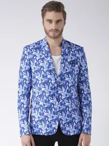 Hangup Hangup Men Blue & White Camouflage Printed Single-Breasted Blazer