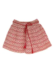 YK Girls Red Printed Loose Fit High-Rise Regular Shorts