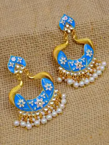 Crunchy Fashion Blue & Gold-Plated Contemporary Drop Earrings